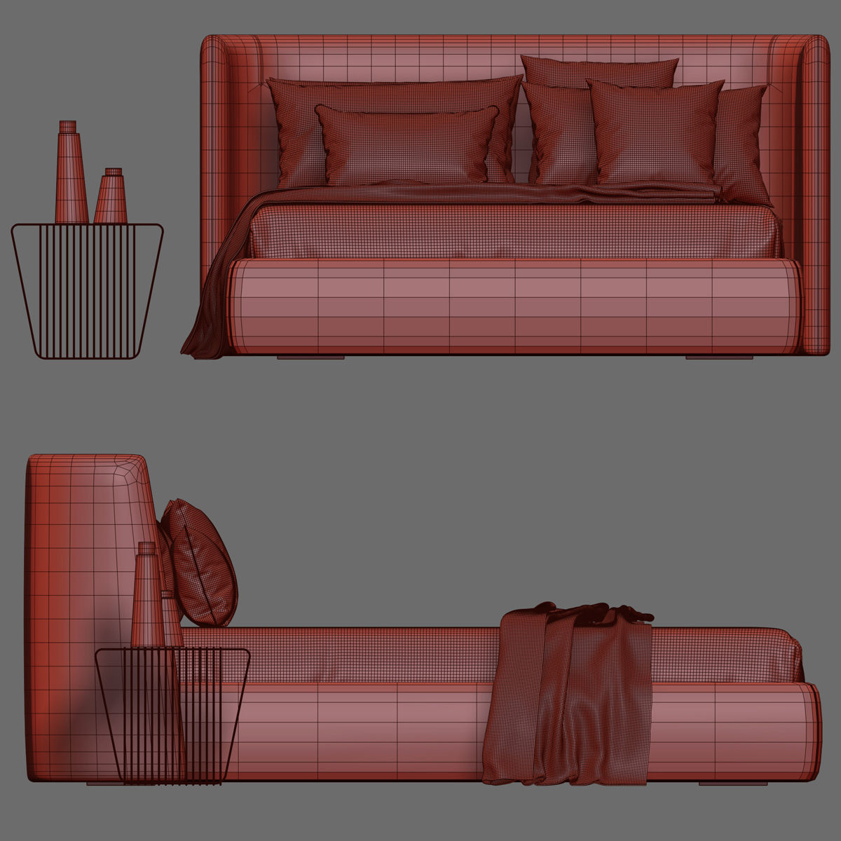 Beds collection 1 bed with two nightstands and lamp 3D model_43