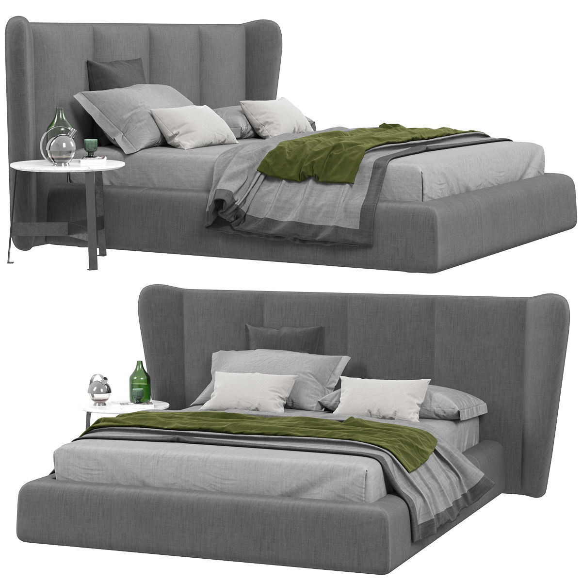 Beds collection 1 bed with two nightstands and lamp 3D model_6