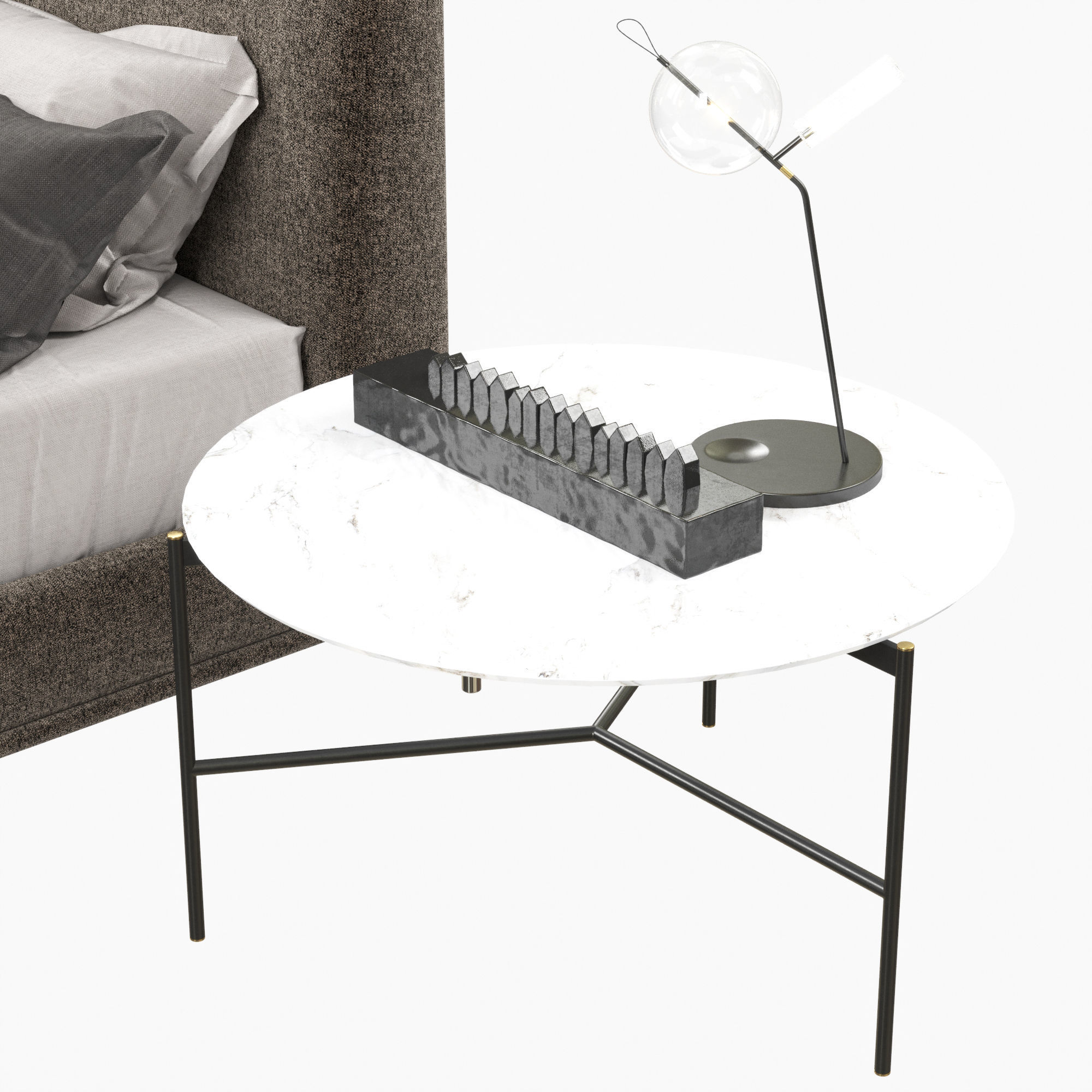 Beds collection 1 bed with two nightstands and lamp 3D model_40