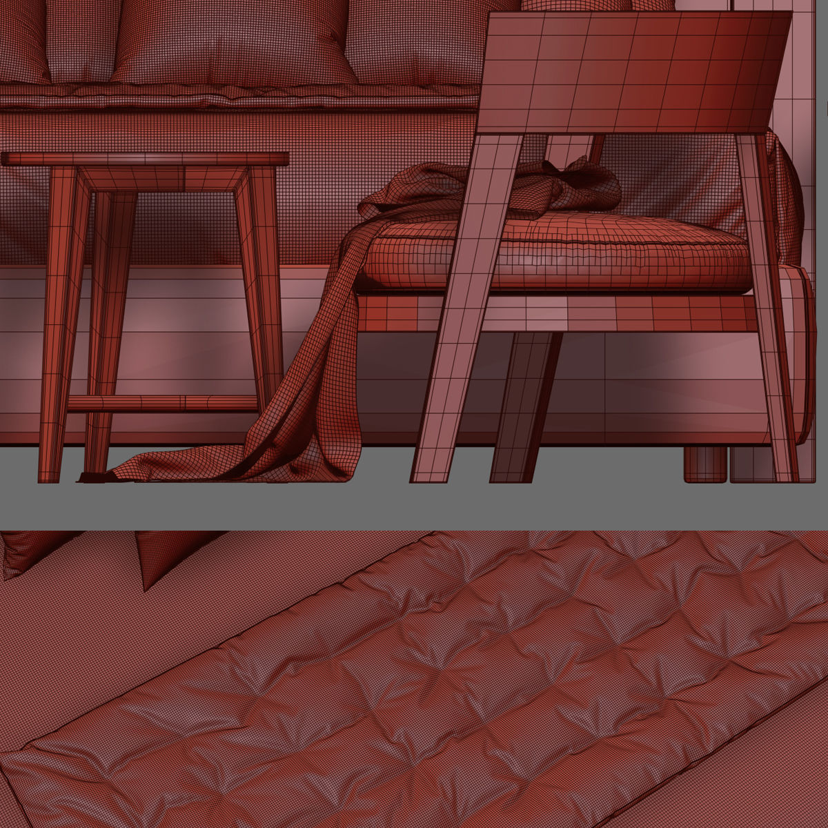 Beds collection 1 bed with two nightstands and lamp 3D model_47