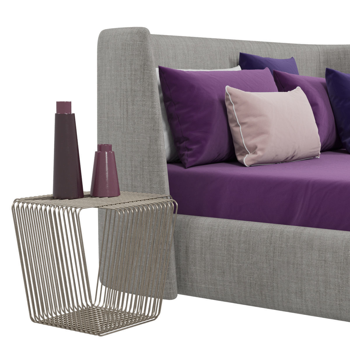 Beds collection 1 bed with two nightstands and lamp 3D model_29