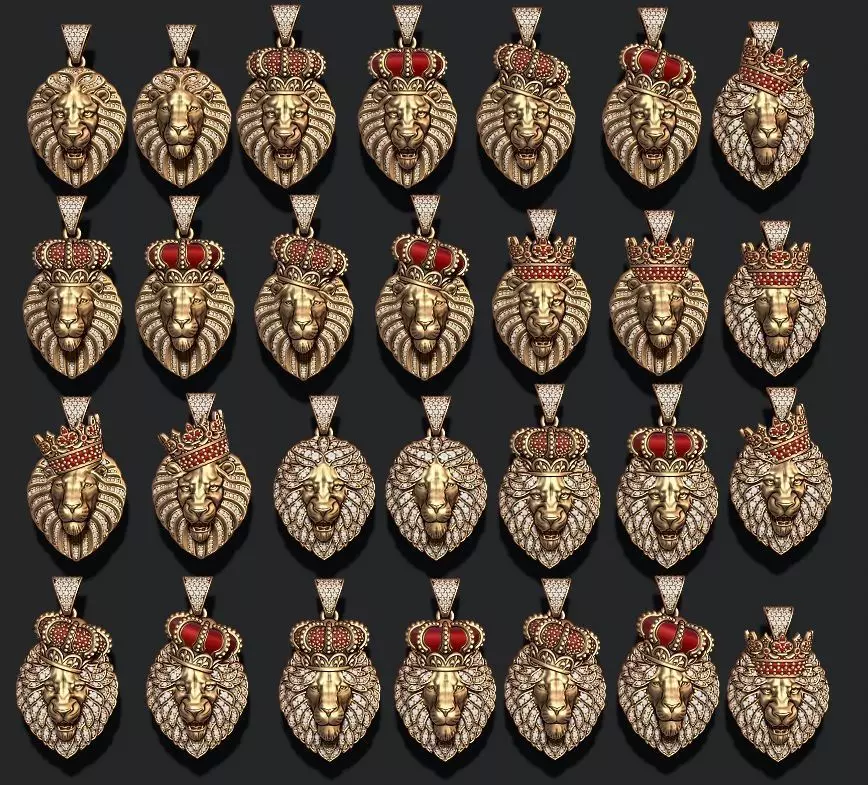 Lions pendant set pack with diamonds 3D print model