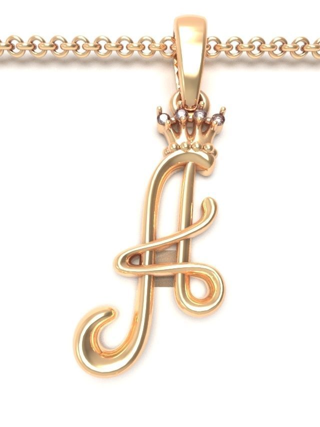 Alphabet Initial pendant letter A Crown 3D print model_0