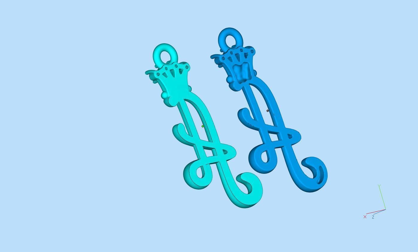 Alphabet Initial pendant letter A Crown 3D print model_3