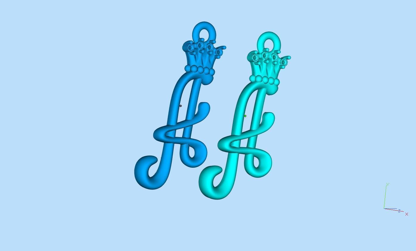 Alphabet Initial pendant letter A Crown 3D print model_2