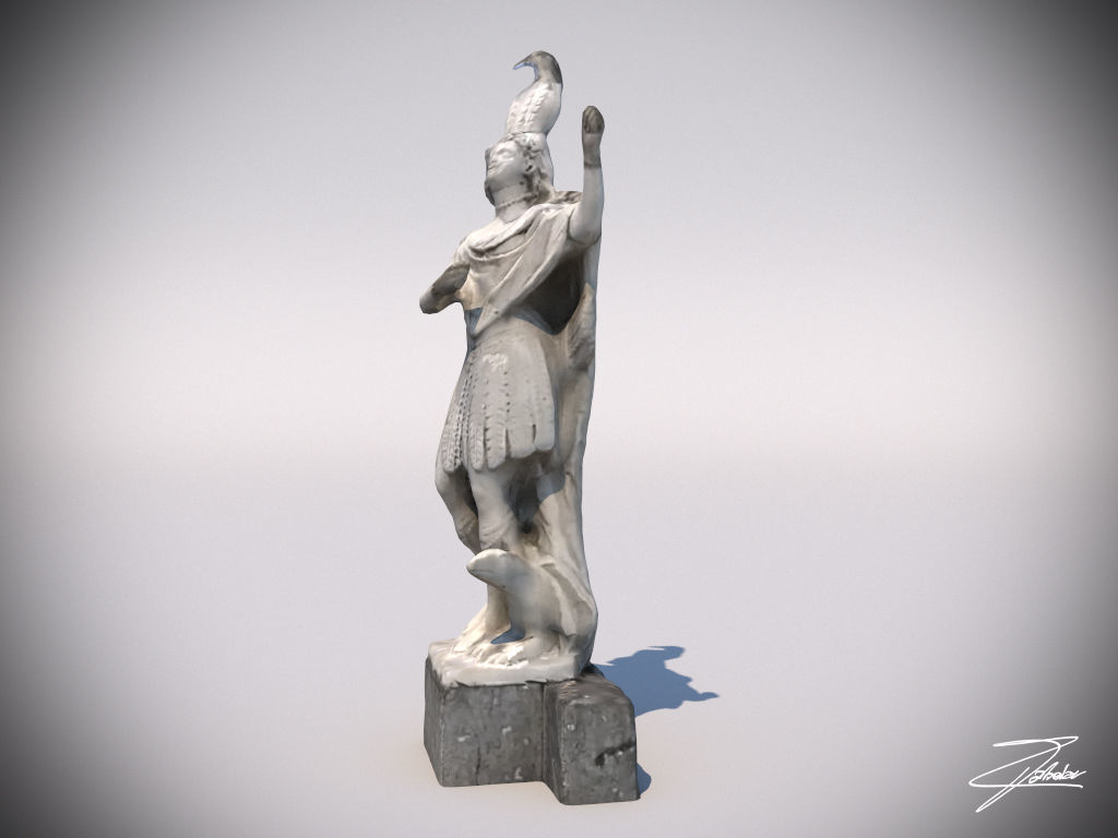 Statue 1 of man holding sword Low-poly 3D model_1