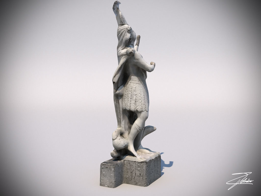 Statue 1 of man holding sword Low-poly 3D model_2