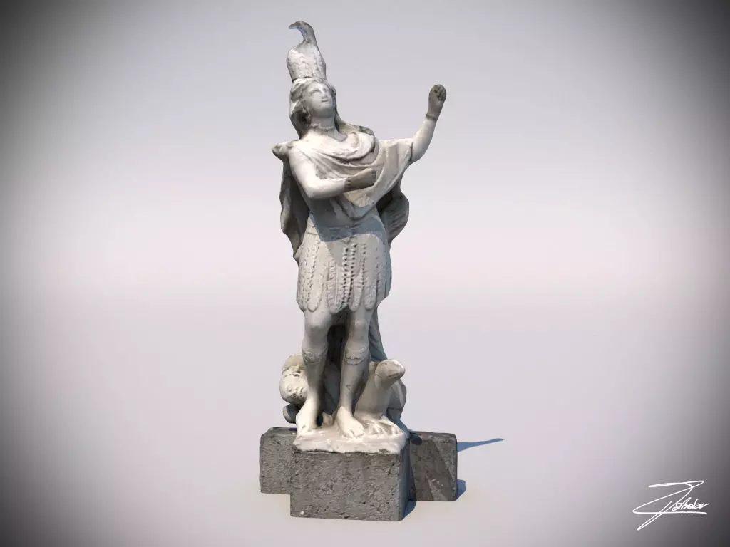 Statue 1 of man holding sword Low-poly 3D model_0