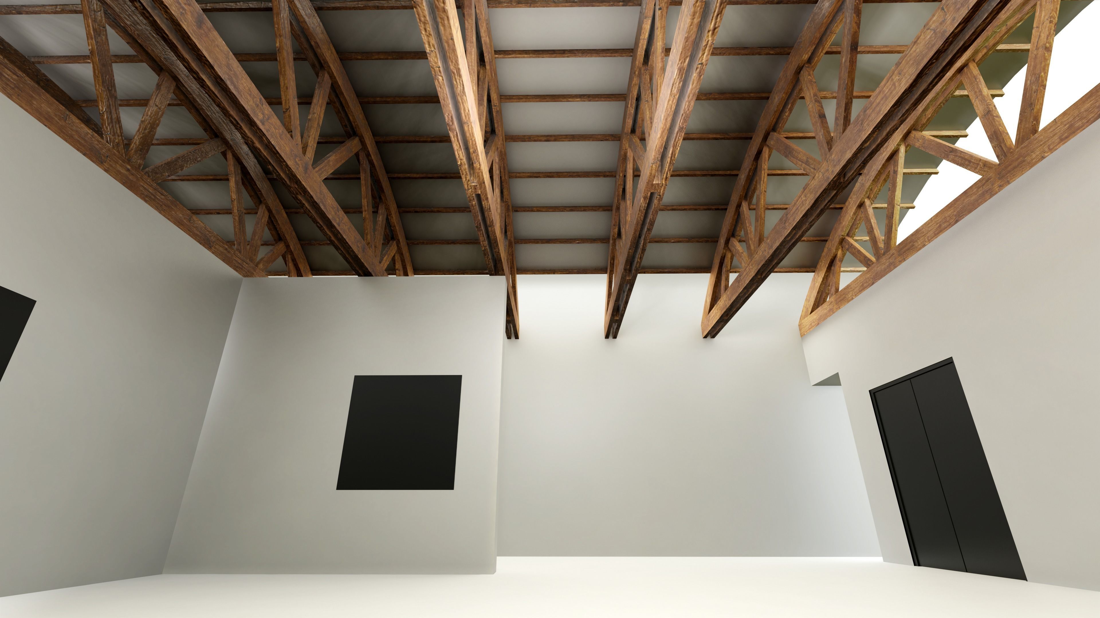 VR Art Gallery - Wooden Beams Low-poly 3D model_3