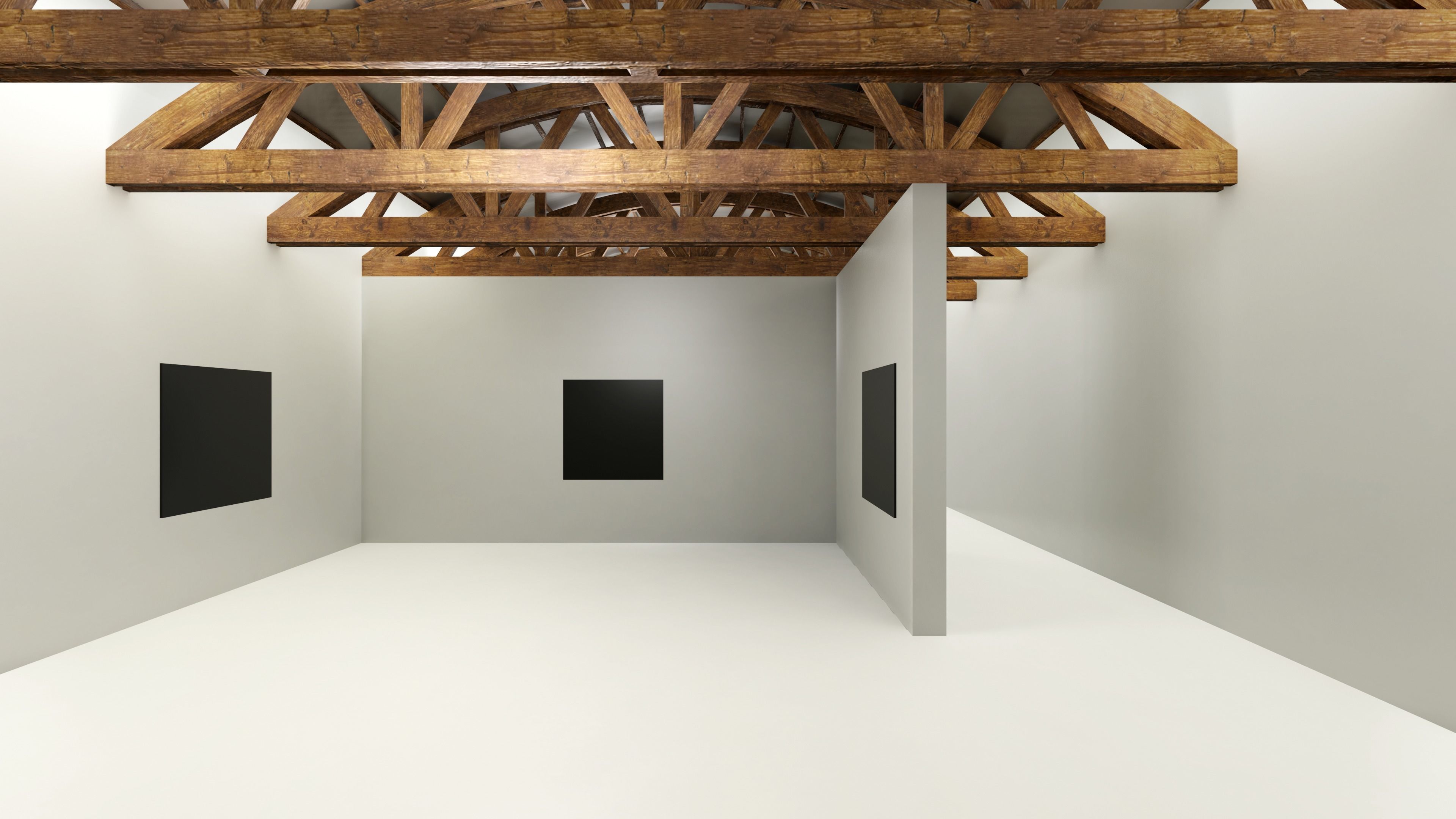 VR Art Gallery - Wooden Beams Low-poly 3D model_1