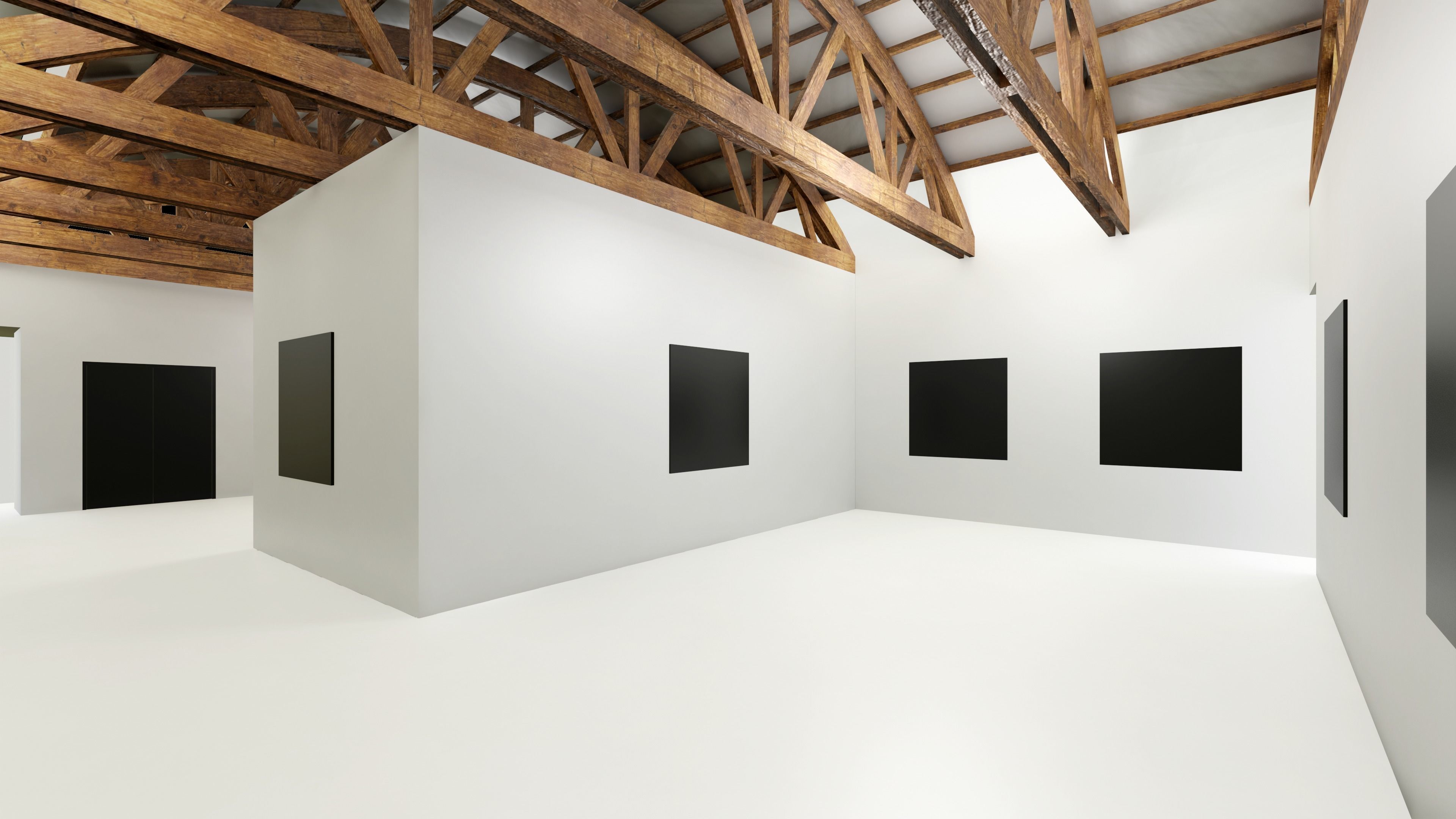 VR Art Gallery - Wooden Beams Low-poly 3D model_2