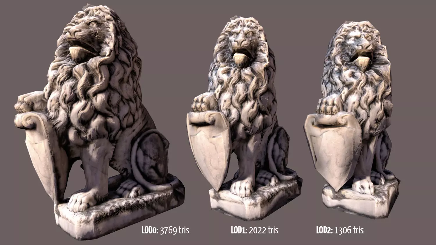 Lion Statue LODs scanned Low-poly 3D model_0