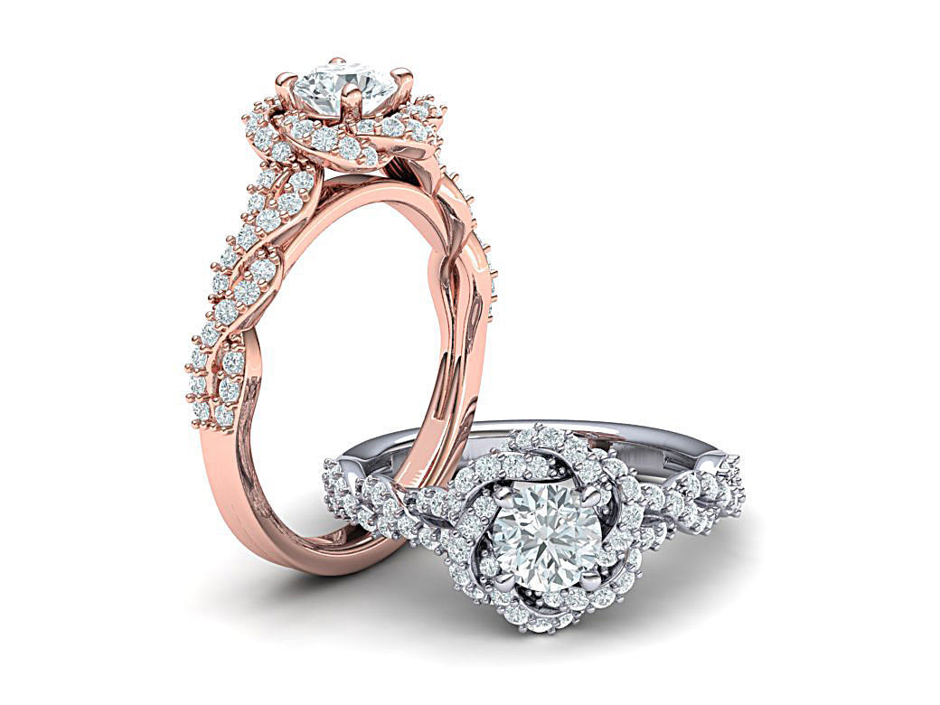 Weaving-Twisted Halo Engagement ring 3dmodel 3D print model_1