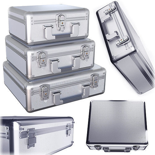 case set two silver briefcases Low-poly 3D model