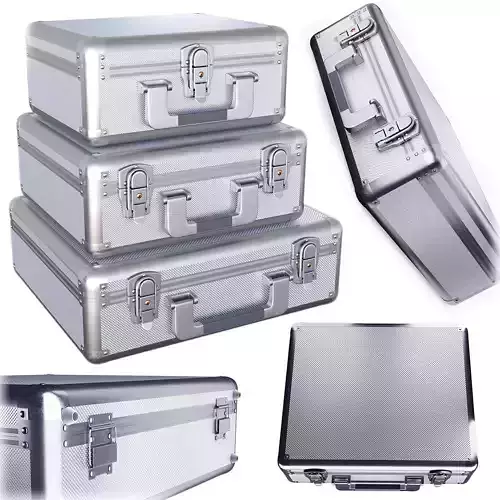 case set two silver briefcases Low-poly 3D model