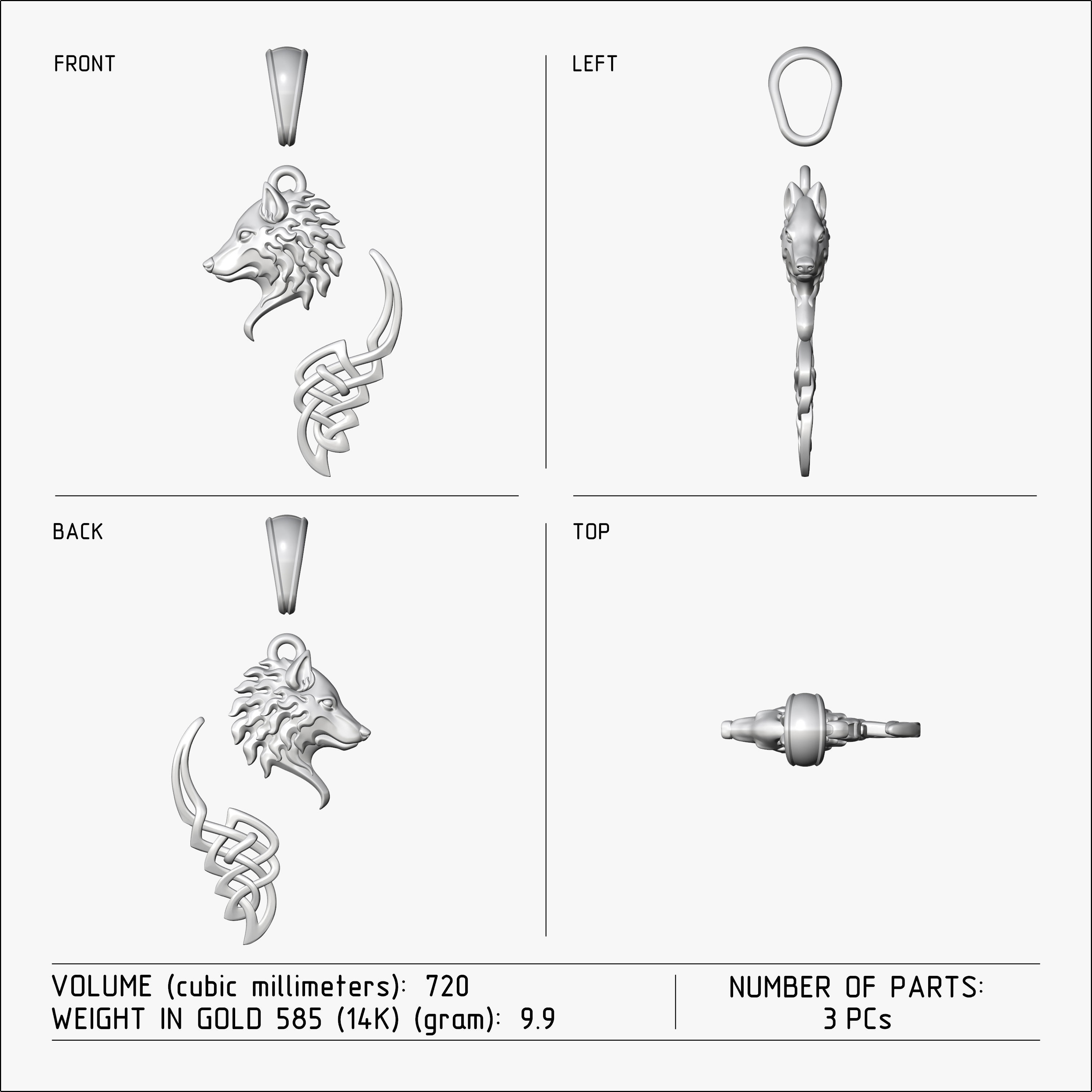 Pendant Wolf V1 3D print model_3