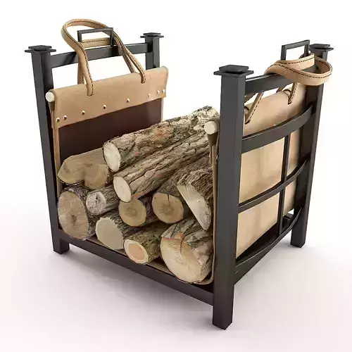 Firewood rack with bags and logs