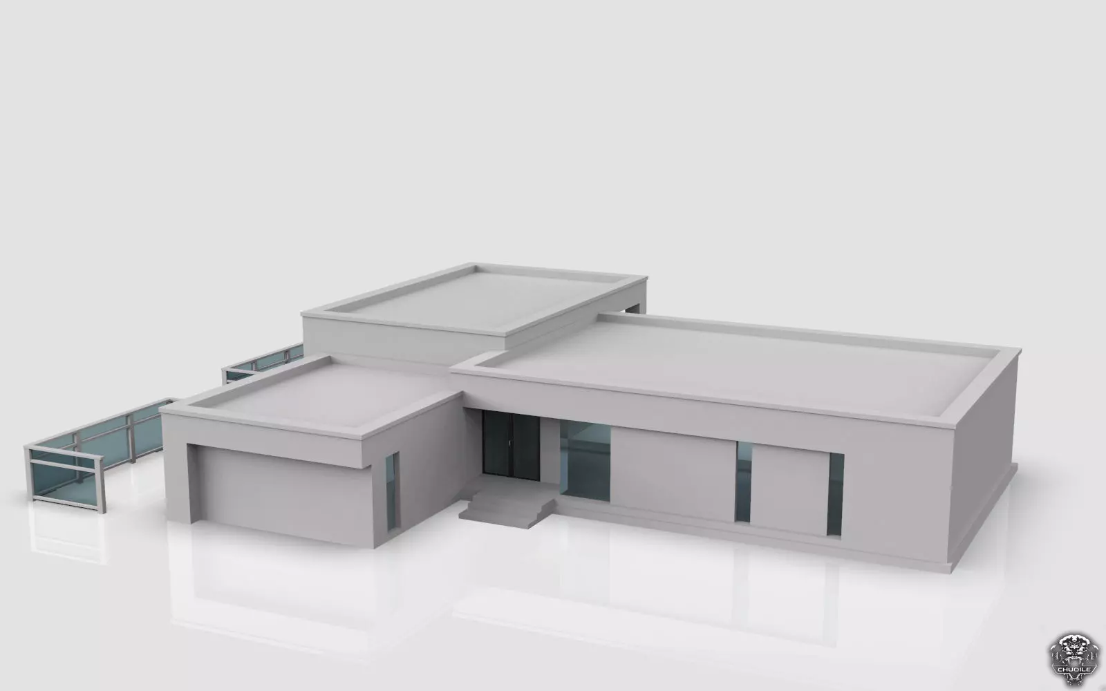 Modern Building House Low-poly 3D model_0