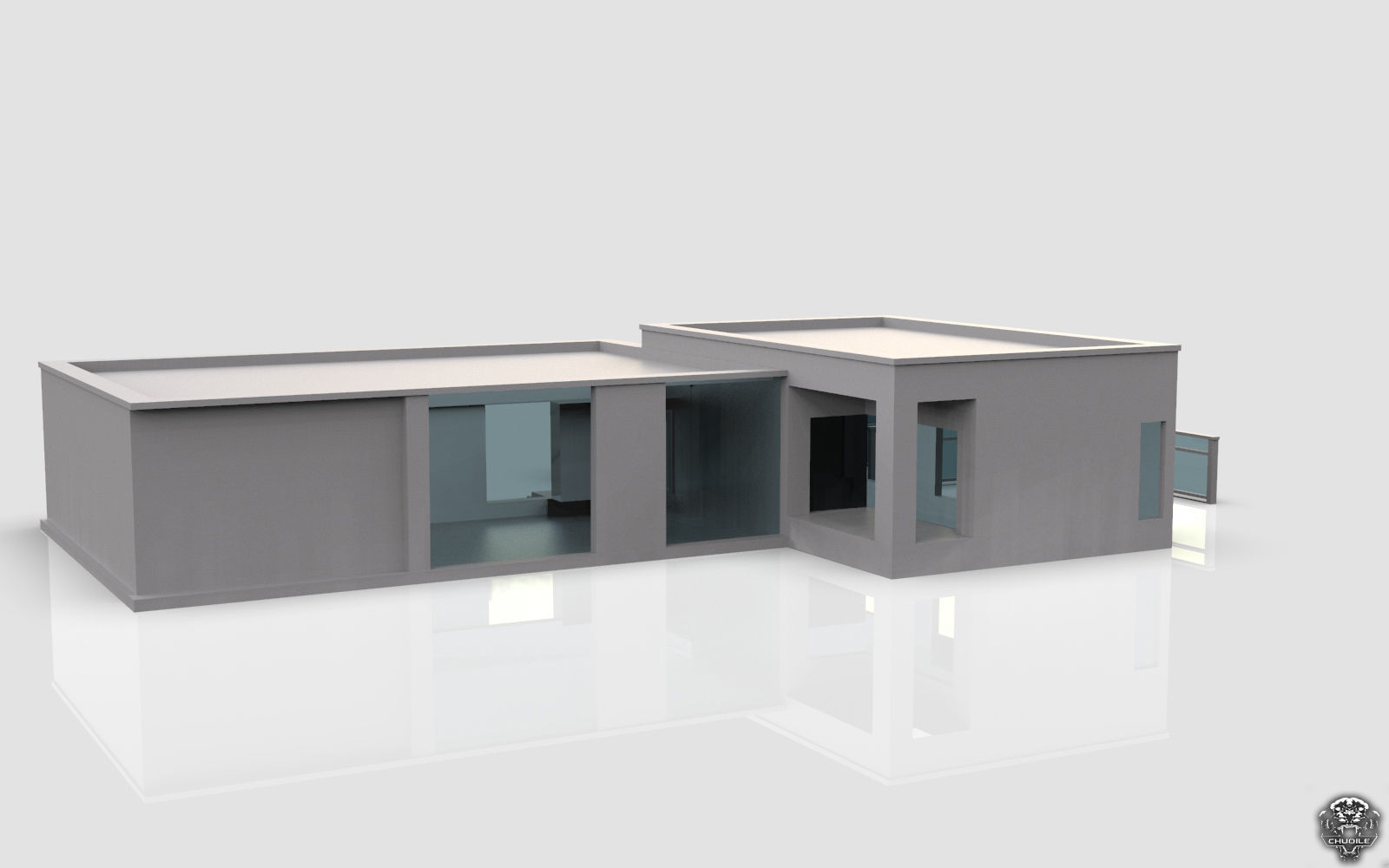 Modern Building House Low-poly 3D model_4