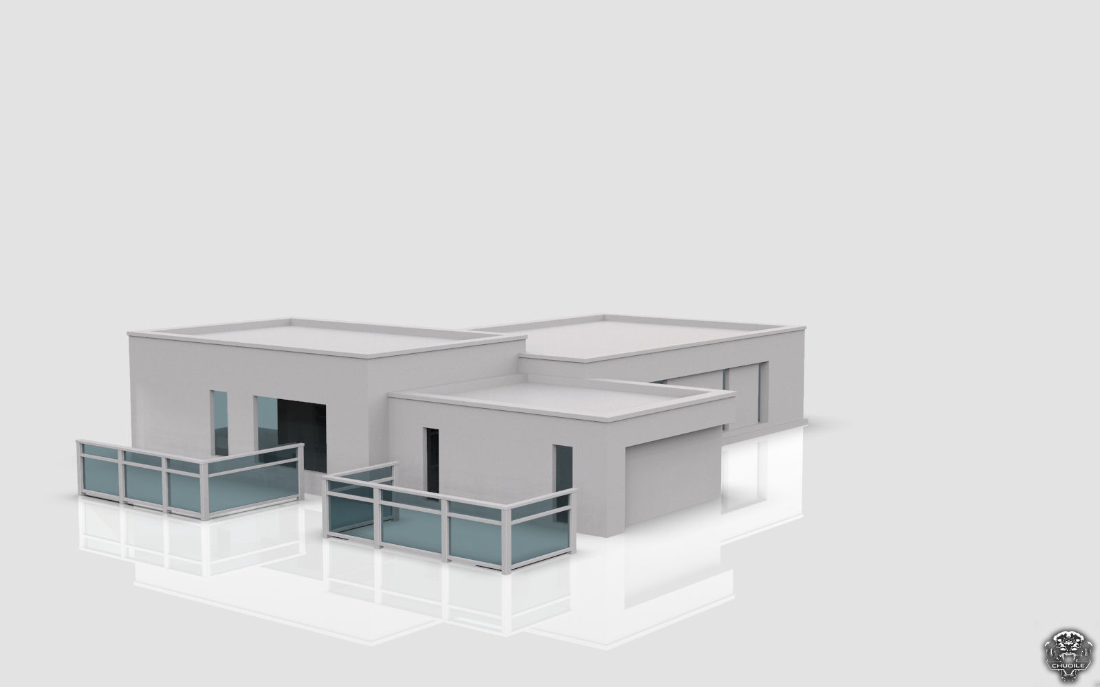 Modern Building House Low-poly 3D model_1