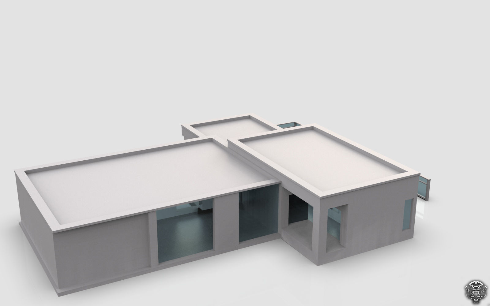 Modern Building House Low-poly 3D model_3