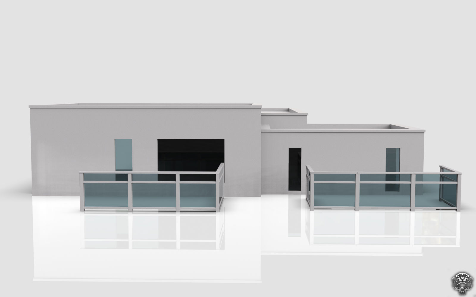 Modern Building House Low-poly 3D model_2