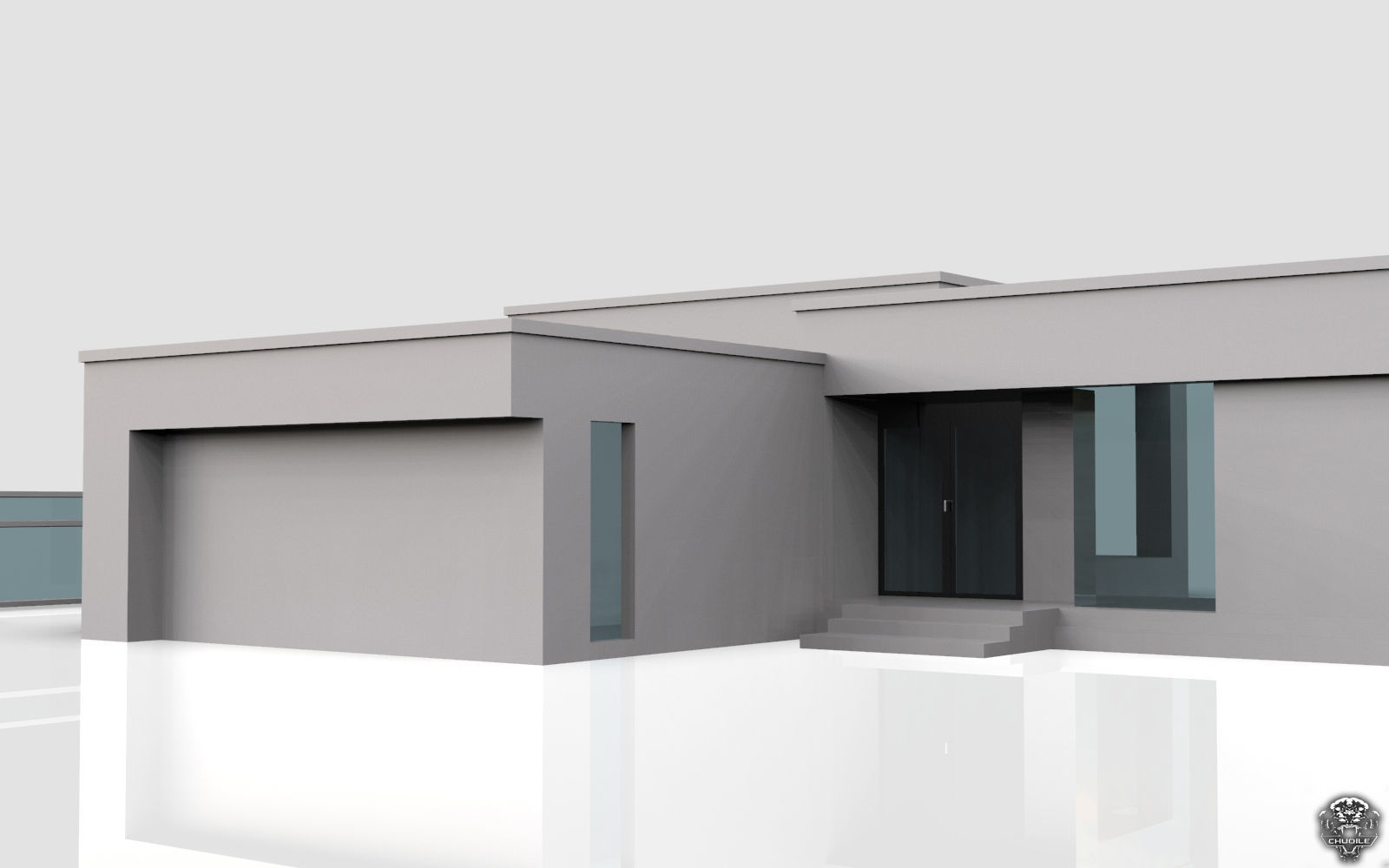 Modern Building House Low-poly 3D model_6