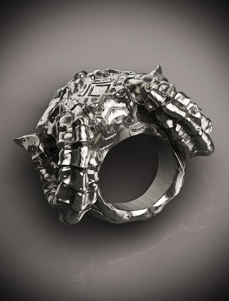 Skull with horns ring 3D print model_4