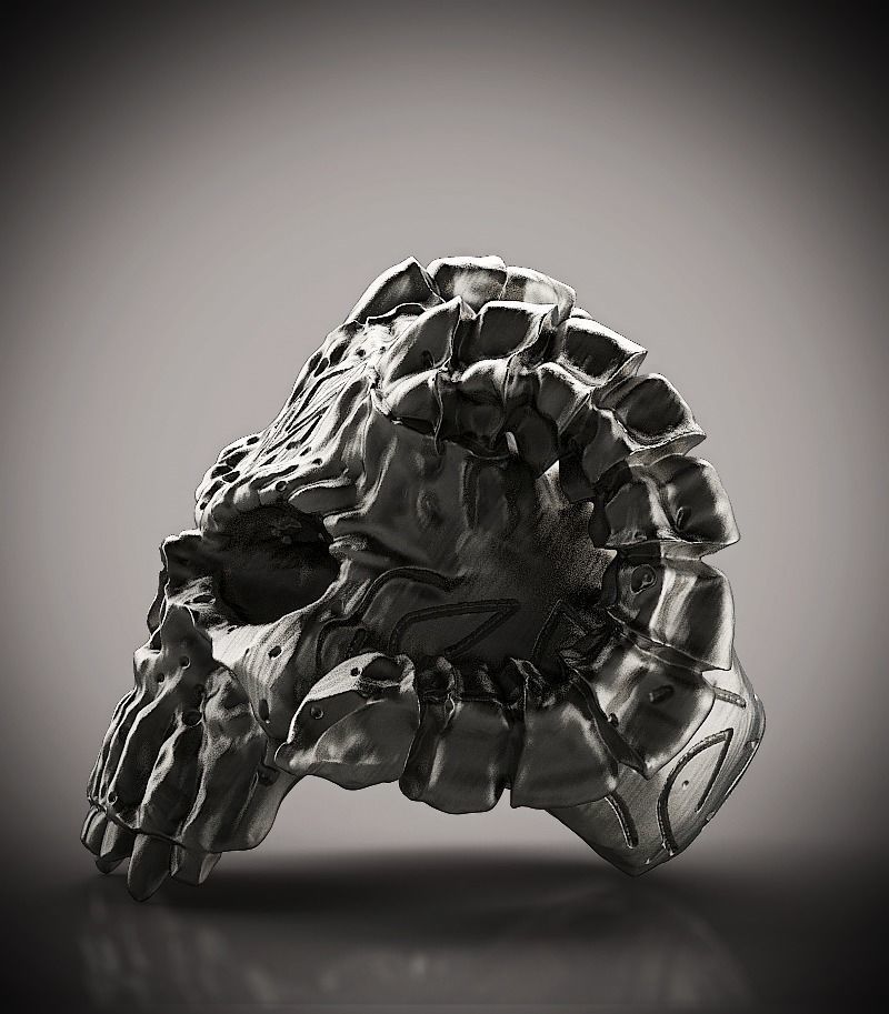 Skull with horns ring 3D print model_2