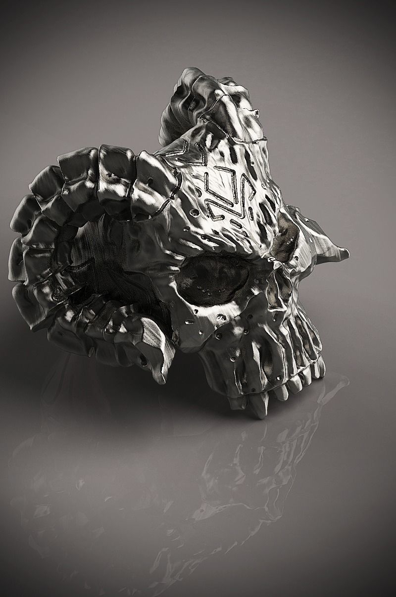 Skull with horns ring 3D print model_1