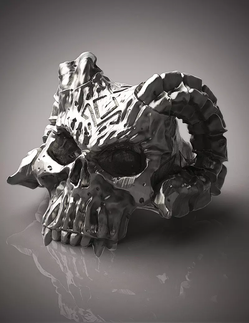 Skull with horns ring 3D print model_0
