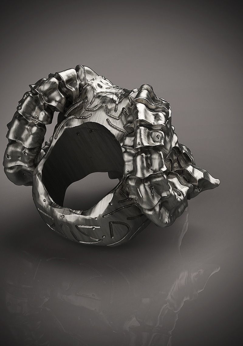 Skull with horns ring 3D print model_3