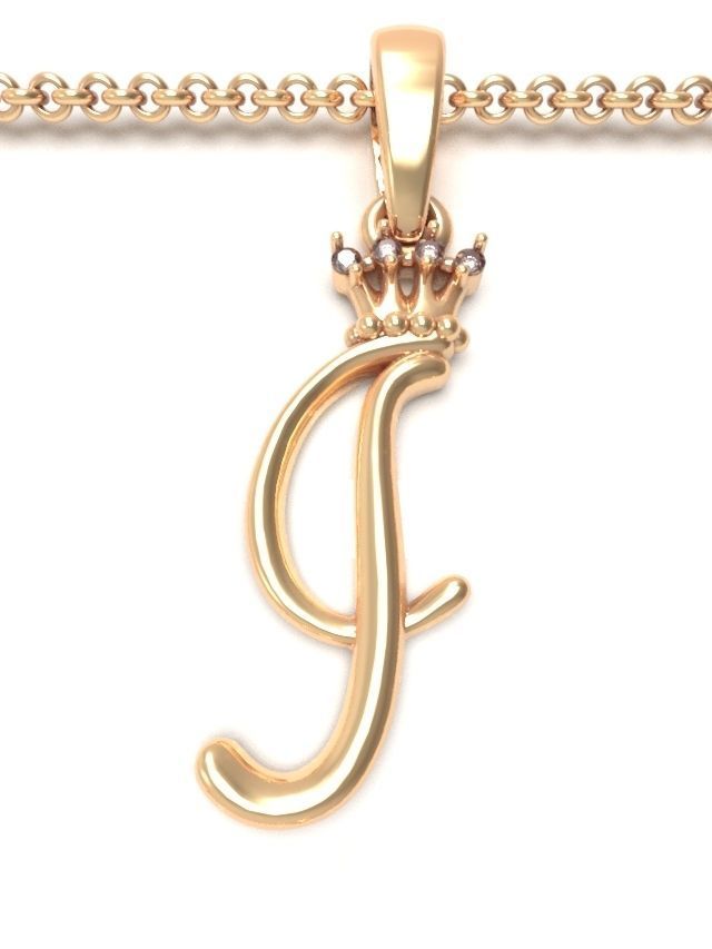 Alphabet Initial pendant letter I Crown 3D print model_0