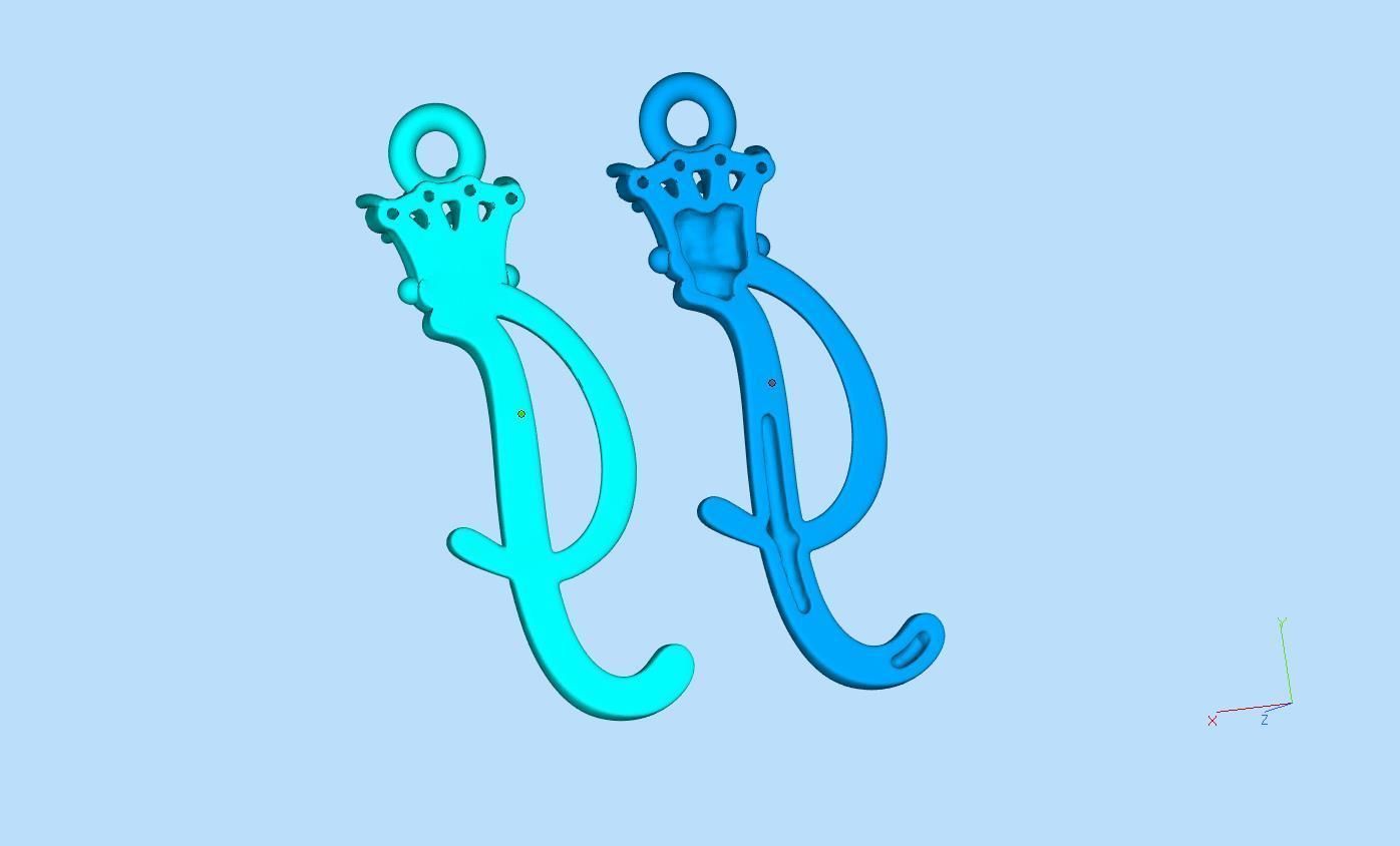 Alphabet Initial pendant letter I Crown 3D print model_3