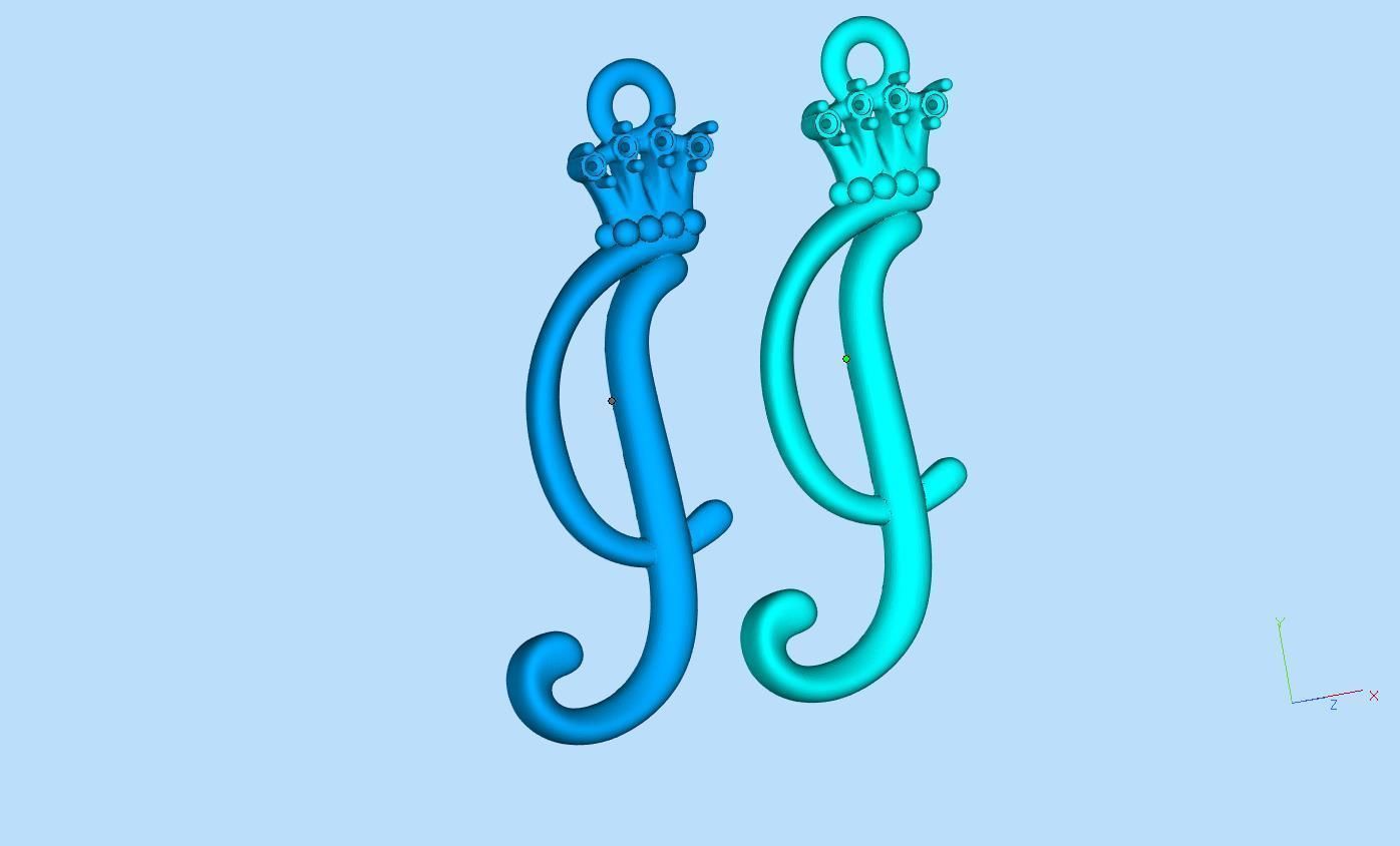 Alphabet Initial pendant letter J Crown 3D print model_2