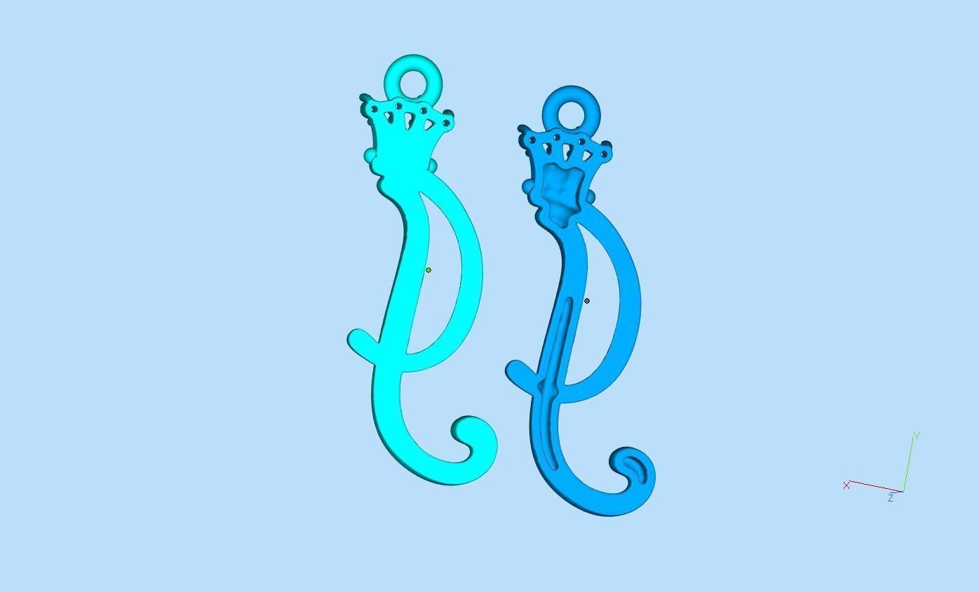 Alphabet Initial pendant letter J Crown 3D print model_3