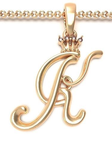 Alphabet Initial pendant letter K Crown 3D print model