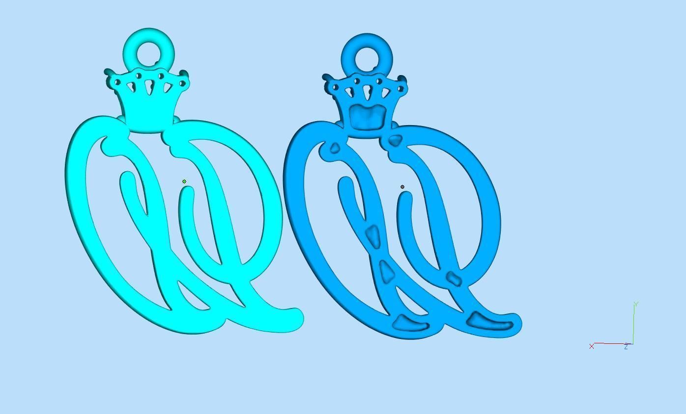 Alphabet Initial pendant letter W Crown 3D print model_3