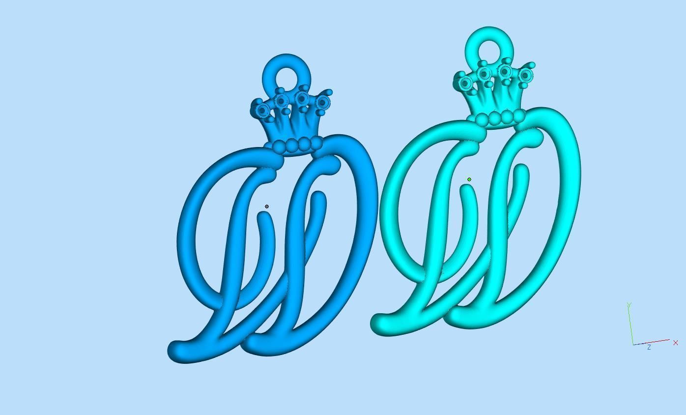 Alphabet Initial pendant letter W Crown 3D print model_2