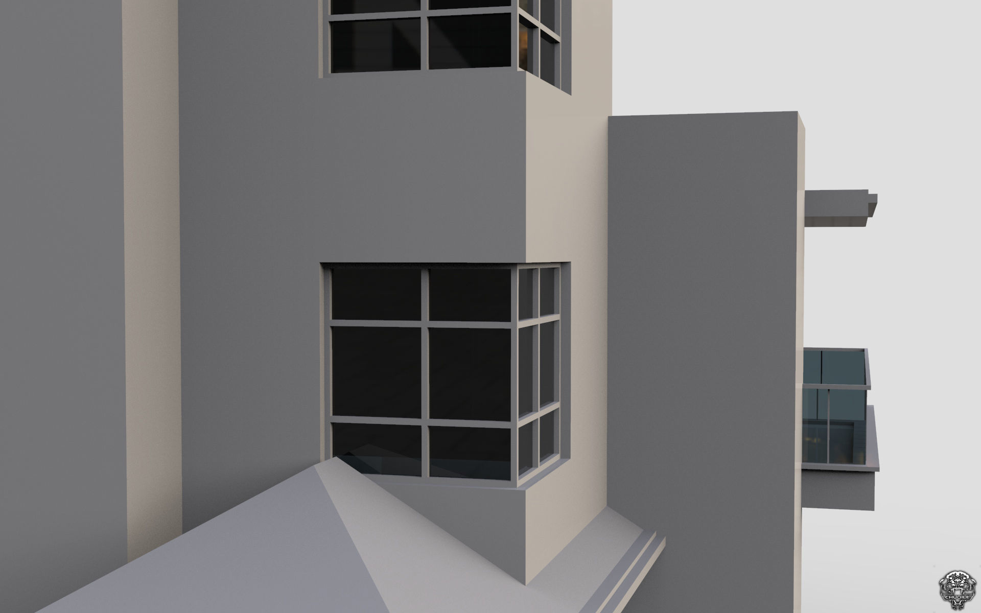 Modern Building House Low-poly 3D model_7