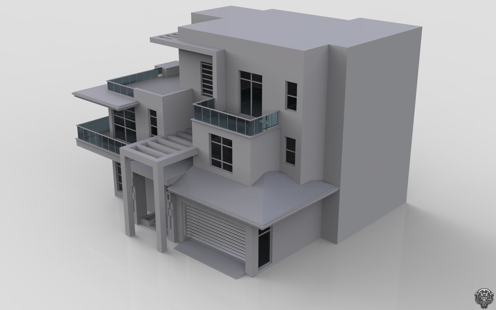 Modern Building House Low-poly 3D model_2