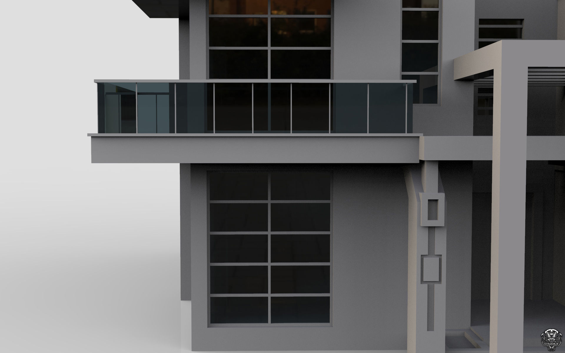 Modern Building House Low-poly 3D model_8