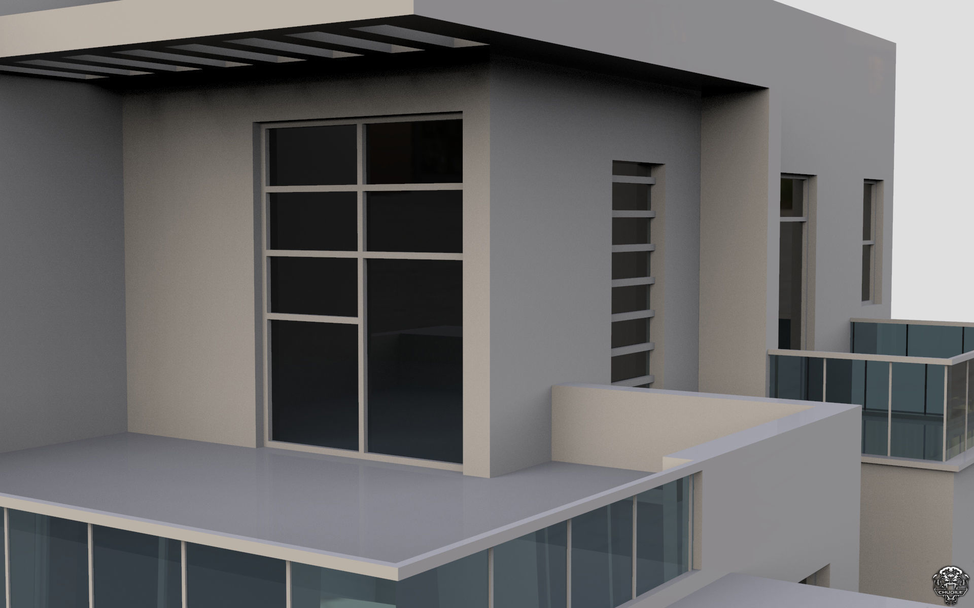 Modern Building House Low-poly 3D model_9