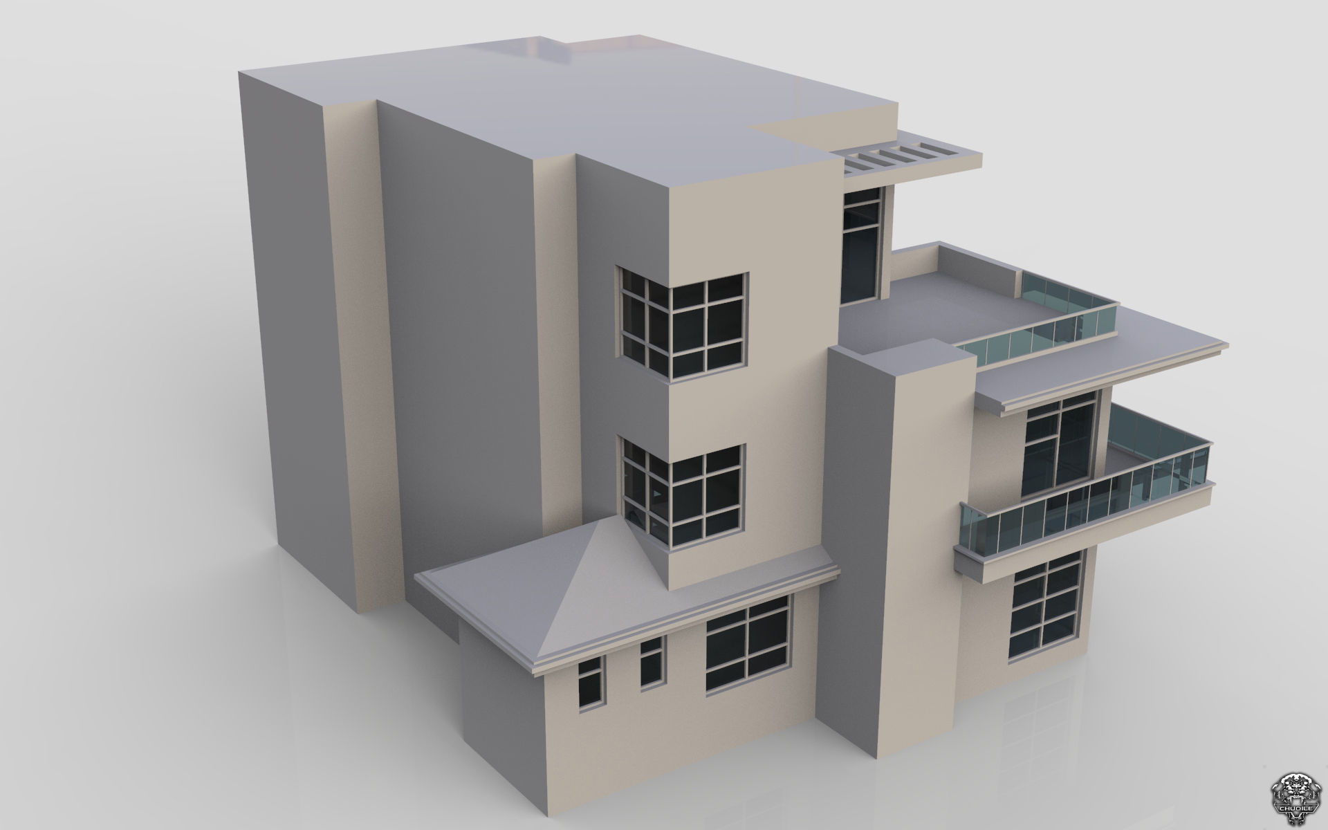 Modern Building House Low-poly 3D model_4
