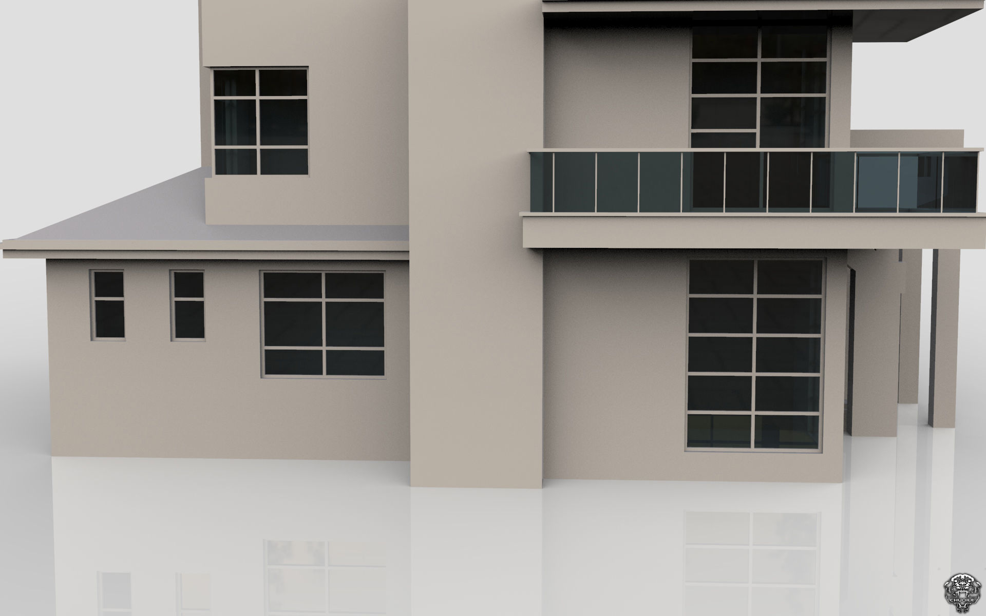 Modern Building House Low-poly 3D model_6