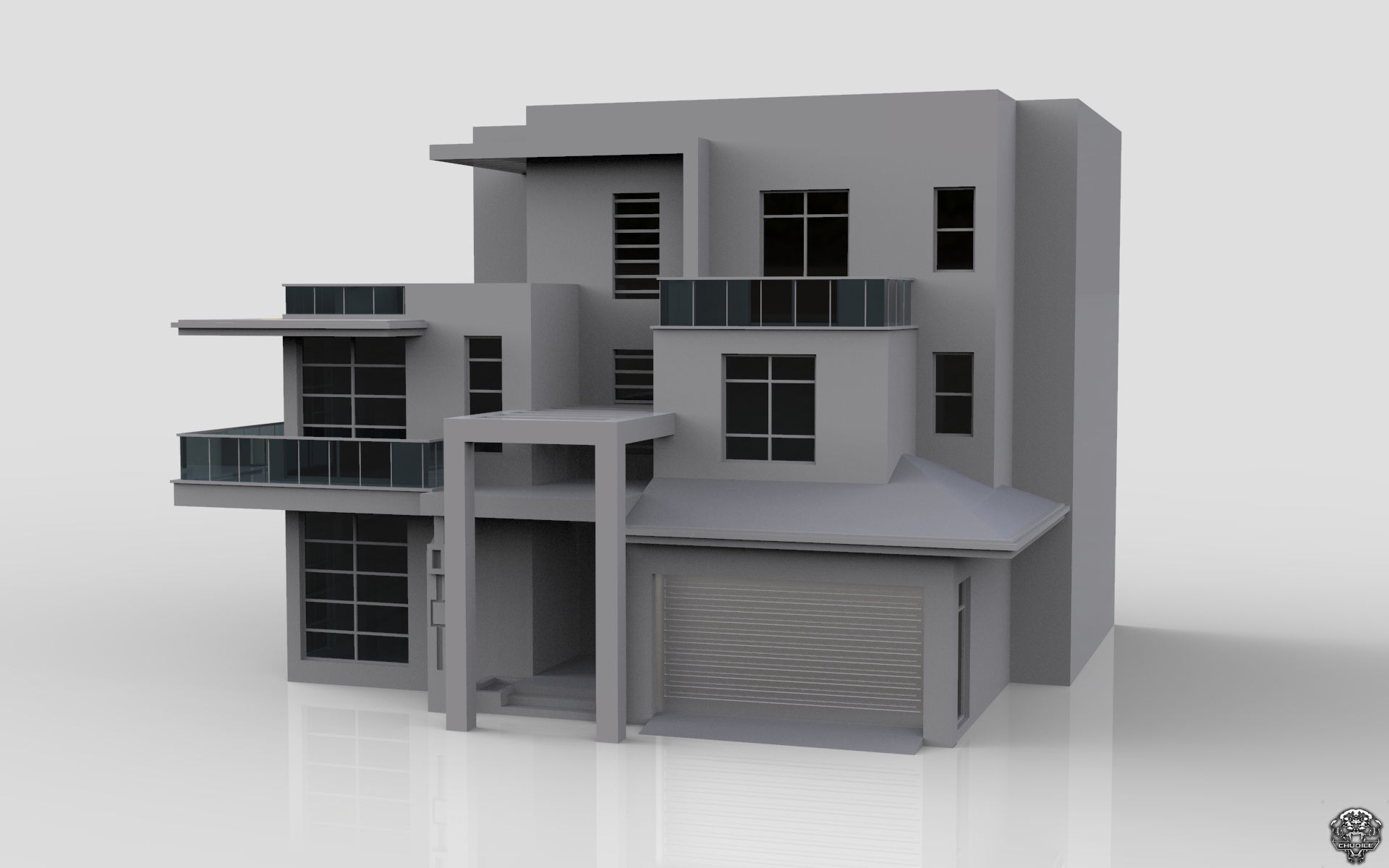 Modern Building House Low-poly 3D model_1