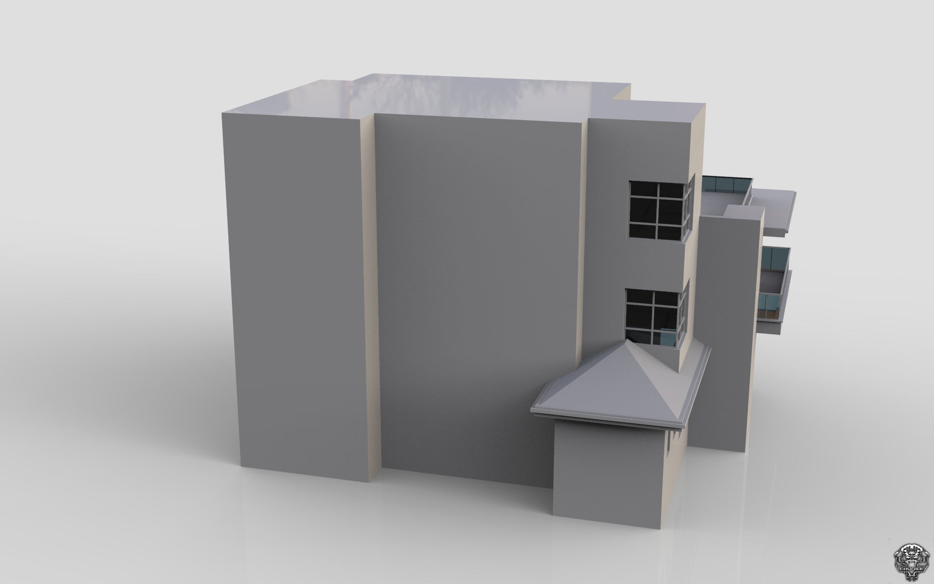 Modern Building House Low-poly 3D model_5