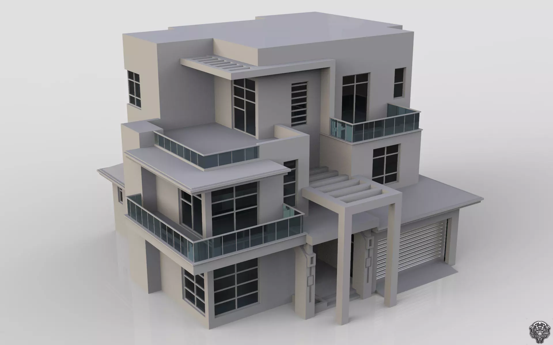 Modern Building House Low-poly 3D model_0