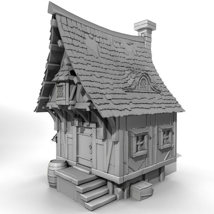 Timbered House Medieval 3D model_8