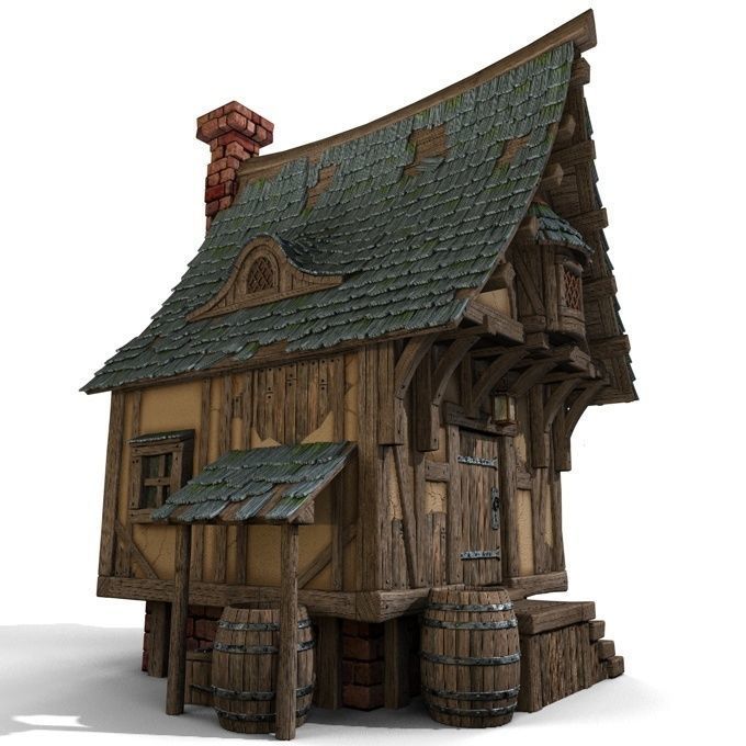 Timbered House Medieval 3D model_3